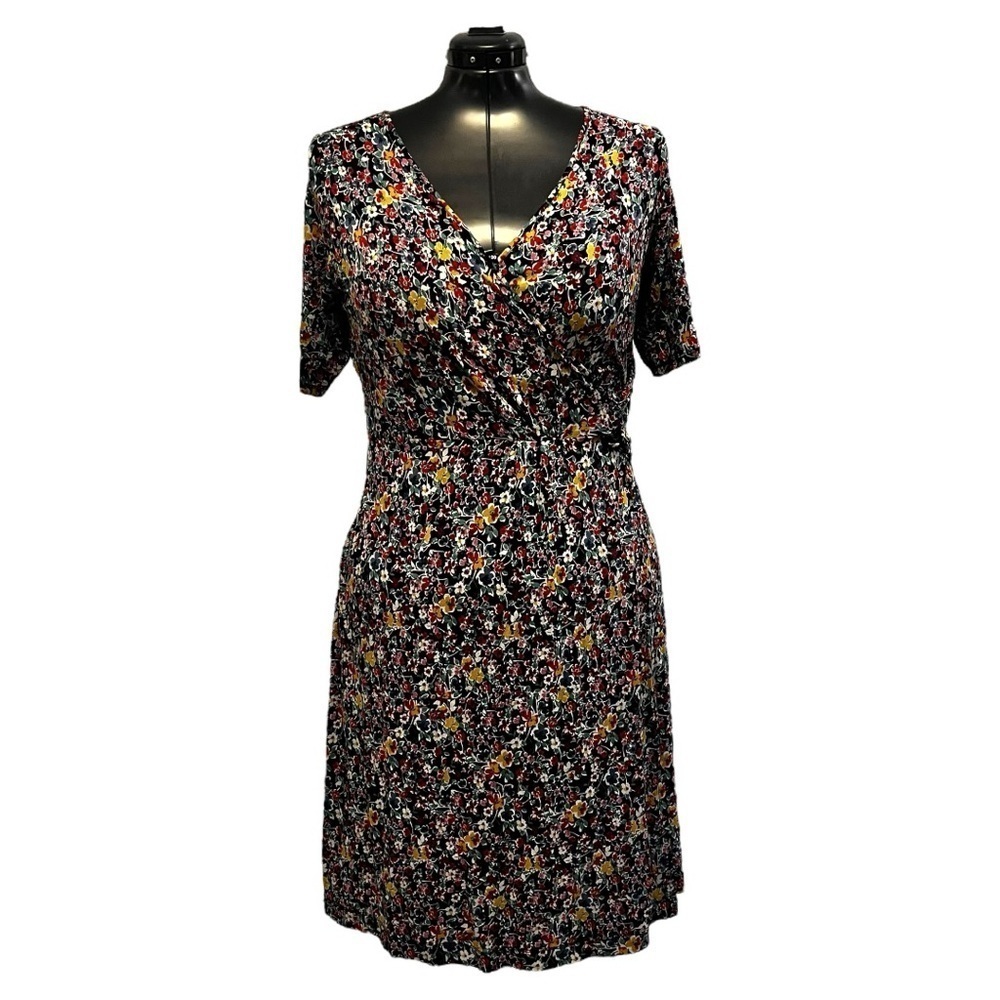 Marks & Spencer London Dark Romance Faux Wrap Dress In Black & Multi Floral